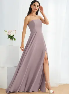 A-line Straight Floor-Length Chiffon Bridesmaid Dress 
