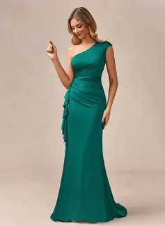 Trumpet/Mermaid One Shoulder Floor-Length Jersey Evening Dress With Ruffle 