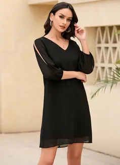 V-hals Trekvart ermer Elegant Skiftekjoler Bomull Blends Mini Motekjoler 