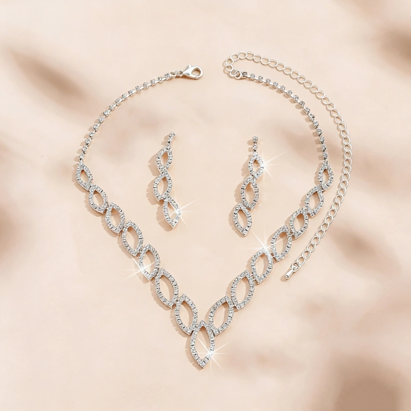 Classic Rhinestone Wedding Earrings Necklace Jewelry Sets (Set of 2) 