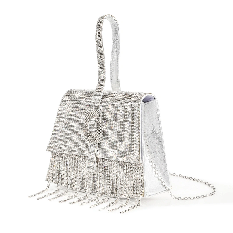 Rhinestone Tassels Party Evening PU Evening Bags in Silver 