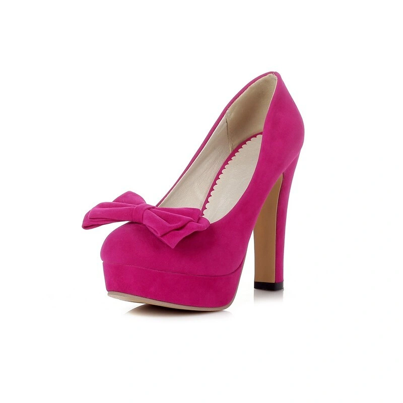 Velvet Chunky Heel Pumps Platform Closed Toe With Bowknot shoes