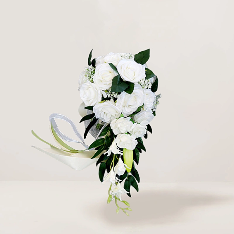 Kunstmatig bruiloftsbloemen cascade van zijde rozen bruids boeketten 