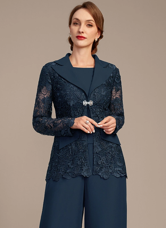 Chiffon Lace Long Sleeves Evening Mother's Wrap Jacket With Rhinestones Button 