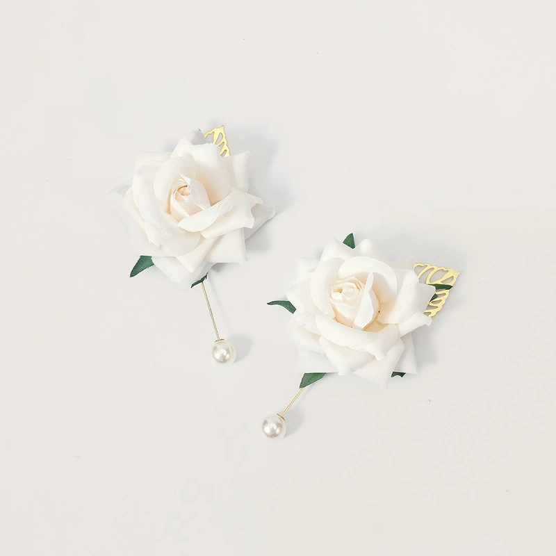 2 PCS Artificial Wedding Flowers Silk Roses Boutonniere 