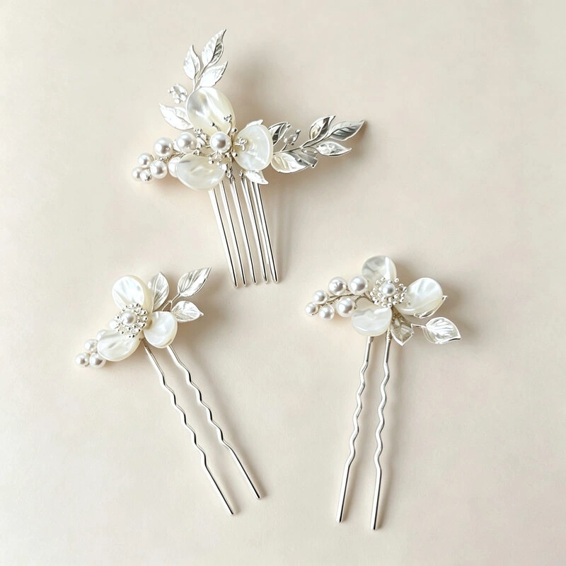 Wedding Headpiece Pearl Flower Hair Comb Set 