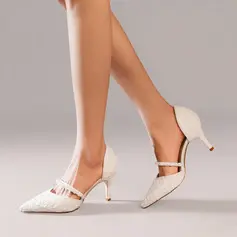 Женский Свадебная обувь кружевной Satin Высокий каблук Point Toe Свадебные Каблуки Свадебная обувь жемчужный элегантный свадьба Вечер обувь 