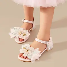 Girl's Sandals Flower Girl Shoes Wedding Daily Party Flower Rhinestone Faux Leather Open Toe Low Heel Shoes 