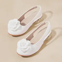 Girl's Flower Girl Shoes Wedding Party Flower Faux Leather Round Toe Low Heel Shoes 