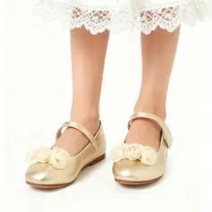 Mädchen Flache Schuhe Blumenmädchen Schuhe Freizeit Party Mary Jane Blume Kunstleder Runde Schuhspitze Flach Schuhe 