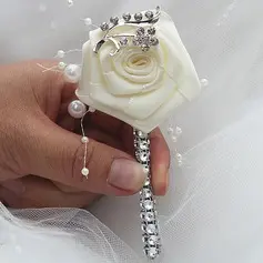 1 st Artificiell Brudbuketter Satäng Rosorna Boutonniere För 