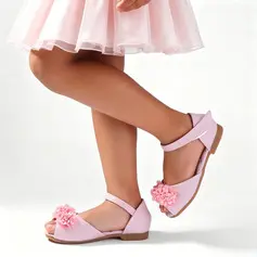 Jentas Sandaler Blomsterpike Sko Bryllup Junior brudepike sko Blomst kunstig lær Åpen skotupp Flat Hæl sko 