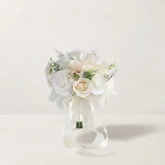 Artificial Wedding Flowers Round Silk Cloth Roses Bridesmaid Bouquets 