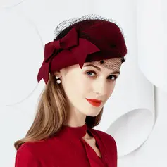 Vrouwen elegant winter strik sluier wol huwelijk cocktail baret van hat 