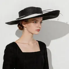 Women's Wide Brim Summer Pearl Accent Straw Kentucky Derby Church Hats With Elastic Cord