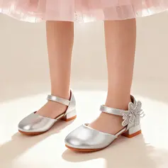 Girl's Flower Girl Shoes Daily Party Rhinestone Butterfly Faux Leather Round Toe Low Heel Shoes 