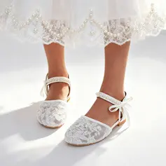 Mädchen Blumenmädchen Schuhe Hochzeit Schleife Perlen Spitze Kunstleder Runde Schuhspitze Flach Schuhe 