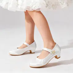 Mädchen Blumenmädchen Schuhe Hochzeit Party Perlen Satin Runde Schuhspitze Niedriger Absatz Schuhe 