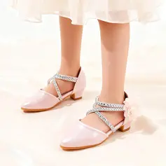 Girl's Flower Girl Shoes Wedding Party Flower Faux Leather Round Toe Low Heel Shoes 