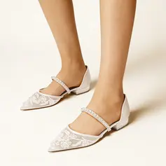 Dla kobiet Obuwie Ślubne Koronka Płaski Obcas Point Toe Mieszkania ślubne Elegancki Ślub obuwie
