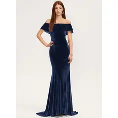 Meerjungfrau-Linie Carmen Pinsel-Schleppe Samt Brautjungfernkleid (007221228)