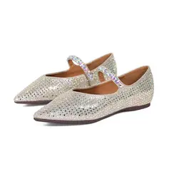 Chaussures plates femmes travail tous les jours satiné talon caché strass glisser sur chaussures 
