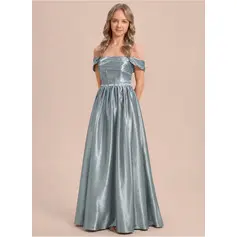Robe trapèze à épaules dénudées avec nœud en satin stretch