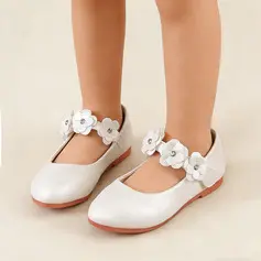 Dziewczyny Buty Flower Girl Ślub Kokardka Sztuczna skóra Okrągły palec u nogi Płaski Obcas obuwie 