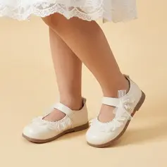 Dziewczyny Buty Flower Girl Ślub Imitacja Pereł Skóra ekologiczna Okrągły palec u nogi Płaski Obcas obuwie