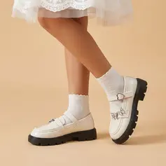 Dziewczyny Buty Flower Girl Ślub Stras/ Krysztal Górski Skóra ekologiczna Okrągły palec u nogi Płaski Obcas obuwie