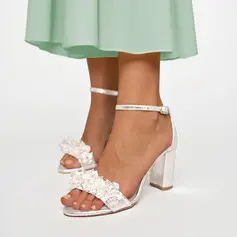 Donna sandali da sposa scarpe da sposa scarpe da damigella d'onore tacco a blocco scarpe da sposa punta aperta cristallo matrimonio cerimonia ballo studentesco cocktail scarpe 