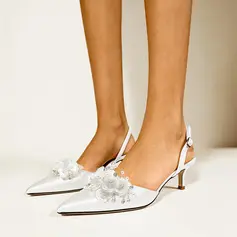 Dla kobiet Obuwie Ślubne Satyna Szpilki Point Toe Sandały ślubne Elegancki Kwiaty Ślub obuwie