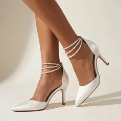 Женский Свадебная обувь Satin Высокий каблук Point Toe Свадебные Каблуки элегантный жемчужный свадьба обувь