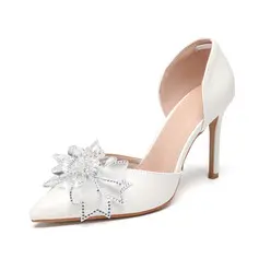 Женский Свадебная обувь Искусственная кожа Высокий каблук Point Toe Свадебные Каблуки Свадебная обувь Бантик горный хрусталь элегантный свадьба Вечеринка Вечер обувь 