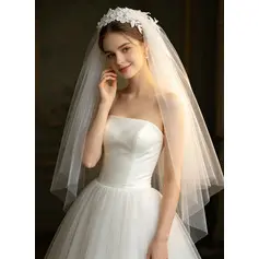 Voiles de mariée dentelle bord coupé 2 couches mariage voile bout des doigts 95 cm avec voilette