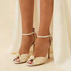 Women's Wedding Shoes Faux Leather High Heel Peep Toe Wedding Sandals Bridal Shoes Pearl Elegant Wedding Party Prom Evening Cocktail Shoes (047291236)
