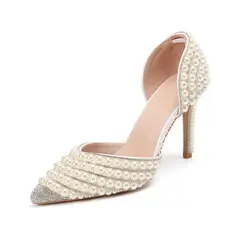 Женский Свадебная обувь Искусственная кожа Высокий каблук Point Toe Свадебные Каблуки Свадебная обувь жемчужный элегантный свадьба Вечеринка Вечер обувь 