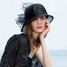 Women's Faux Feather Bow Hair Yarn Kentucky Derby Sun Hats