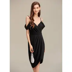 Cold Shoulder Pleated Stretch Crepe Midi Dress