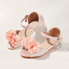 Girl's Princess Shoes Wedding Party Flower Faux Leather Open Toe Low Heel Shoes 
