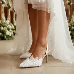 Mulher sapatos de casamento pele sintética salto alto biqueira pontiaguda sapatos abertos elegante flores casamento sapatos
