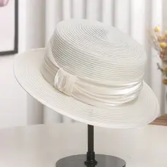 Mulher borda plana fitas poliéster casamento boater