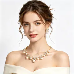 Strass élégante mariage parures bijoux pour femmes boucles d'oreilles et collier (lot de 2)