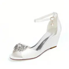 Женский Свадебная обувь Satin Танкетка Открытый носок Свадебные сандалии Свадебная обувь горный хрусталь элегантный свадьба Вечер коктейль обувь 