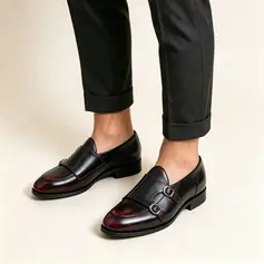 Hombre zapatos de vestir monje boda cuero zapatos
