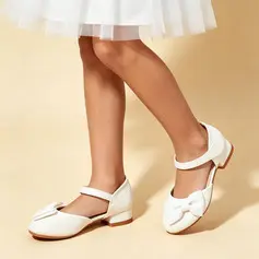 Bambina scarpe flower girl all'aperto fiocco similpelle punta tonda tacco spesso scarpe