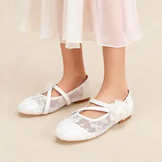 Mädchen Blumenmädchen Schuhe Hochzeit Blume Spitze Spitze Kunstleder Runde Schuhspitze Flach Schuhe 