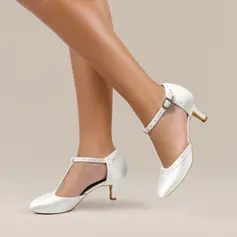 Женский Свадебная обувь Satin Высокий каблук Круглый носок Свадебные Каблуки Свадебная обувь горный хрусталь Винтаж свадьба Вечеринка Выпускной обувь 