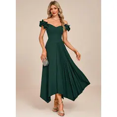 Off the Shoulder 3D Floral Stretch Crepe Midi Dress