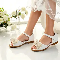 Menina sapatas do florista outdoor pérola imitação microfiber læder biqueira aberta salto raso sapatos